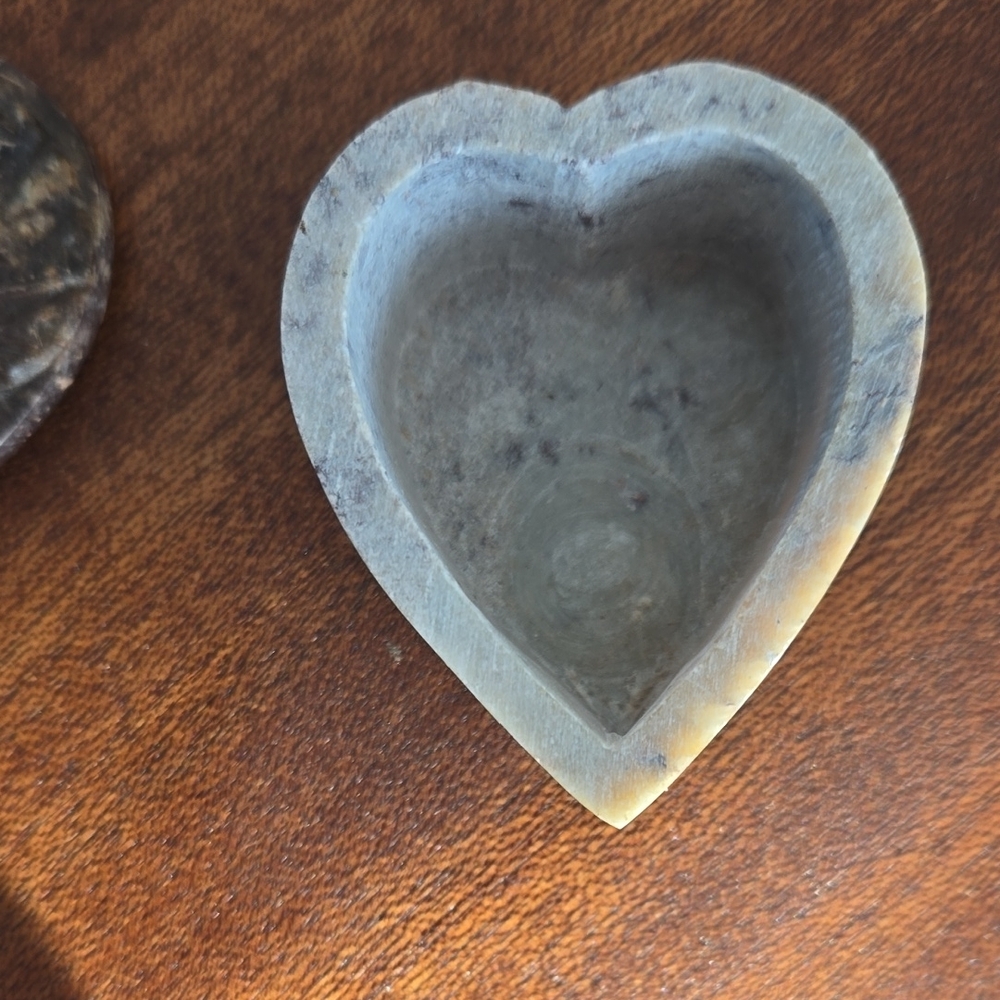 Heart-Shaped Carved Stone Box With Peackock On Top